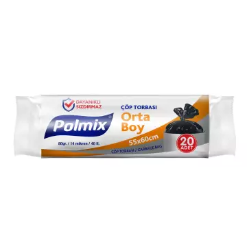 Polmix P102 Çöp Torbası Orta Boy 55x60 Siyah x 20’li