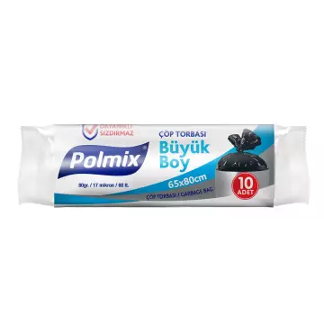 Polmix P103 Çöp Torbası Büyük Boy 65x80 Siyah x 10’lu