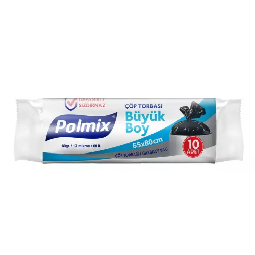 Polmix P103 Çöp Torbası Büyük Boy 65x80 Siyah x 10’lu