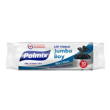 Polmix P105 Çöp Torbası Jumbo Boy 80x110 Siyah x 10’lu