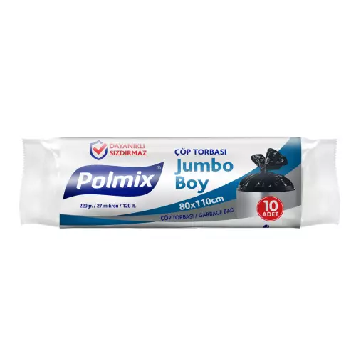 Polmix P105 Çöp Torbası Jumbo Boy 80x110 Siyah x 10’lu