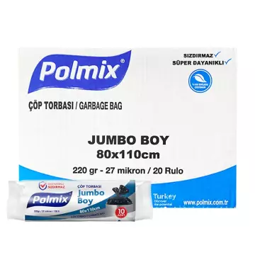 Polmix P105 Çöp Torbası Jumbo Boy 80x110 Siyah - 10’lu x 20 Rulo Koli