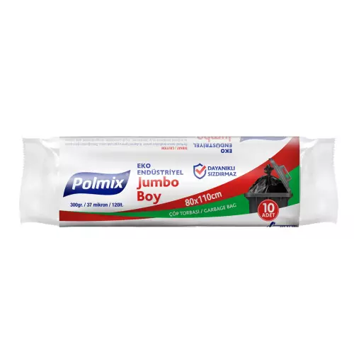 Polmix P303 Çöp Torbası Eko Endüstriyel Jumbo Boy 80x110 Siyah  - 10’lu