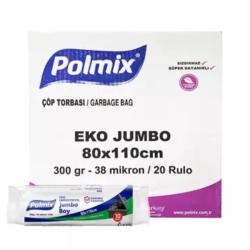 Polmix P303 Çöp Torbası Eko Endüstriyel Jumbo Boy 80x110 Siyah  - 10’lu x 20 Rulo Koli