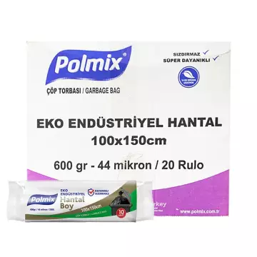 Polmix P305 Çöp Torbası Eko Endüstriyel Hantal Boy 100x150 Siyah - 10'lu x 20 Rulo Koli