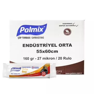 Polmix P401 Çöp Torbası Endüstriyel Orta Boy 55x60 Siyah - 20’li x 25 Rulo Koli