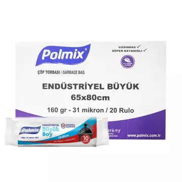 Polmix P402 Çöp Torbası Endüstriyel Büyük Boy 65x80 Siyah - 10’lu x 25 Rulo Koli