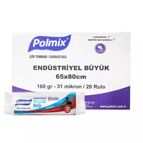 Polmix P402 Çöp Torbası Endüstriyel Büyük Boy 65x80 Siyah - 10’lu x 25 Rulo Koli