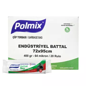 Polmix P403 Çöp Torbası Endüstriyel Battal Boy 72x95 Siyah (400 gr) - 20’li x 20 Rulo Koli