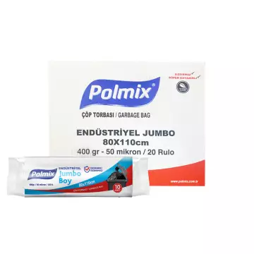 Polmix P404 Çöp Torbası Endüstriyel Jumbo Boy 80x110 Siyah (400 gr) - 10’lu x 20 Rulo Koli