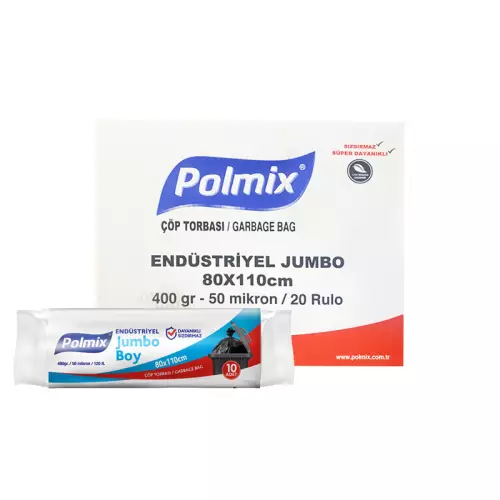 Polmix P404 Çöp Torbası Endüstriyel Jumbo Boy 80x110 Siyah (400 gr) - 10’lu x 20 Rulo Koli