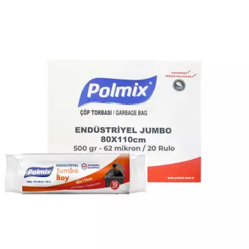Polmix P406 Çöp Torbası Endüstriyel Jumbo Boy 80x110 Siyah (500 gr) - 10’lu x 20 Rulo Koli