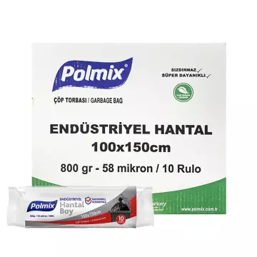 Polmix P407 Çöp Torbası Endüstriyel Hantal Boy 100x150 Siyah (800 gr)  - 10’lu x 10 Rulo Koli