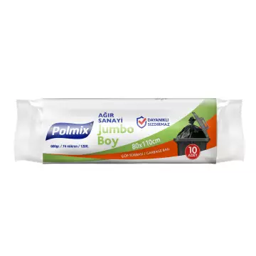 Polmix P501 Çöp Torbası Ağır Hizmet Jumbo Boy 80x110 Siyah (600 gr) 10'lu