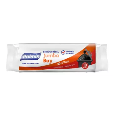 Polmix P503 Çöp Torbası Ağır Hizmet Jumbo Boy 80x110 Siyah (800 gr) 10'lu