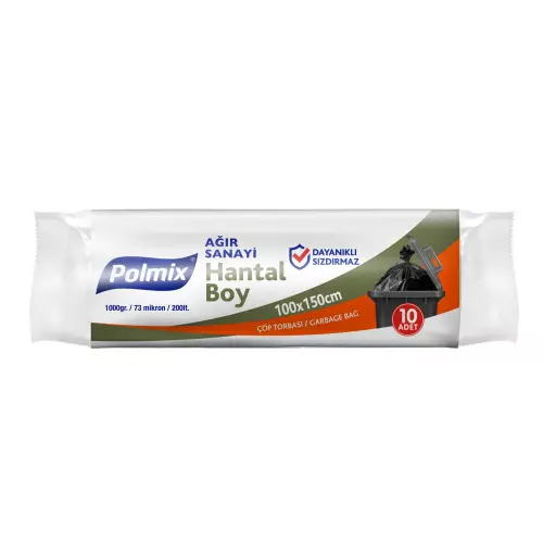 Polmix P504 Çöp Torbası Ağır Hizmet Hantal Boy 100x150 Siyah (1000 gr) - 10'lu