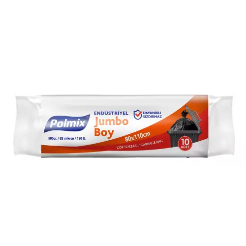 Polmix P551 Çöp Torbası Eko Endüstriyel Konteyner Boy 90x125 Siyah - 10'lu