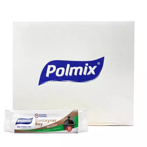 Polmix P551 Çöp Torbası Eko Endüstriyel Konteyner Boy 90x125 Siyah - 10'lu x 10 Rulo Koli