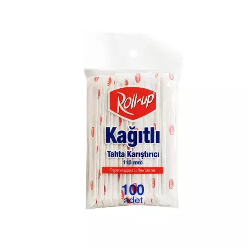 Roll Up Tahta Karıştırıcı Kağıt Sargılı 11 cm 100'lü Paket