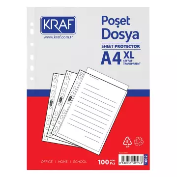 Kraf 1002 XL A4 Şeffaf Poşet Dosya 100'lü Paket