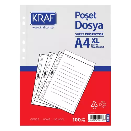 Kraf 1002 XL A4 Şeffaf Poşet Dosya 100'lü Paket