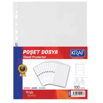Kraf 1002 XL A4 Şeffaf Poşet Dosya 100'lü Paket