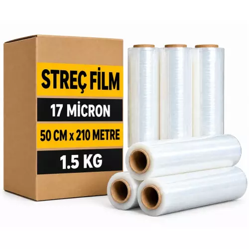 Palet Streç Film 17 Mikron Şeffaf 50 cm x 210 metre - 1.5 kg x 6 Adet
