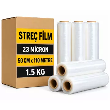 Palet Streç Film 23 Mikron Şeffaf 50 cm x 110 metre - 1.5 kg x 6 Adet