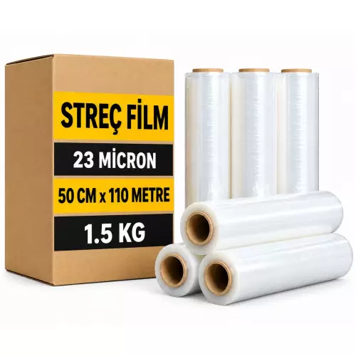 Palet Streç Film 23 Mikron Şeffaf 50 cm x 110 metre - 1.5 kg x 6 Adet