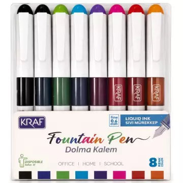 Kraf 303 Dolma Kalem Kullan At - 8 Renk Set