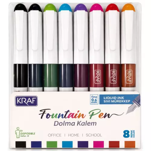 Kraf 303 Dolma Kalem Kullan At - 8 Renk Set