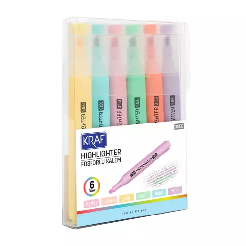 Kraf 315 Trio Pastel Colors Fosforlu Kalem 6'lı