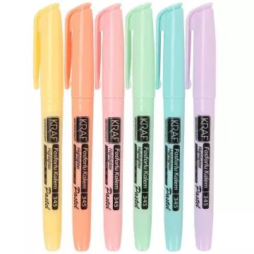 Kraf 345 Fosforlu Kalem Tipi Pastel Renk 6'lı Set