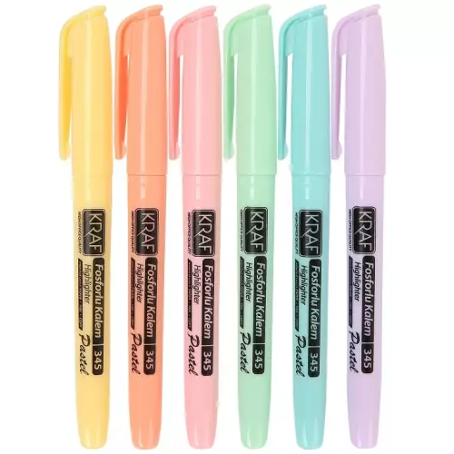 Kraf 345 Fosforlu Kalem Tipi Pastel Renk 6'lı Set