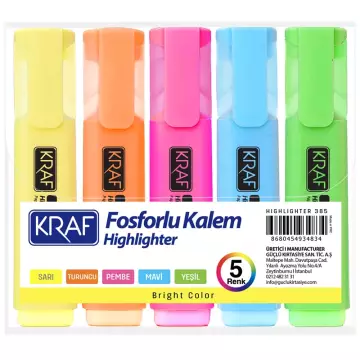 Kraf 385-5 Fosforlu Kalem Karışık Renk 5'li Set