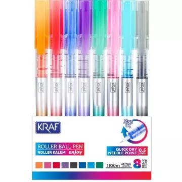 Kraf Enjoy İğne Uçlu Roller Tükenmez Kalem - 8 Renk Set