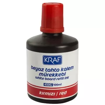 Kraf 450G Beyaz Tahta Kalemi Mürekkebi 100 ml Kırmızı