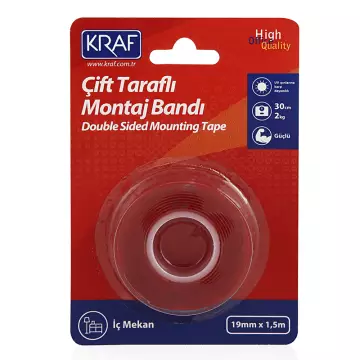 Kraf 2530G Çift Taraflı İç Mekan Montaj Bant 19 mm x 1.5 m