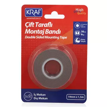 Kraf 2520G Extra Güçlü Çift Taraflı Dış Mekan Montaj Bant 19 mm x 1.5 m