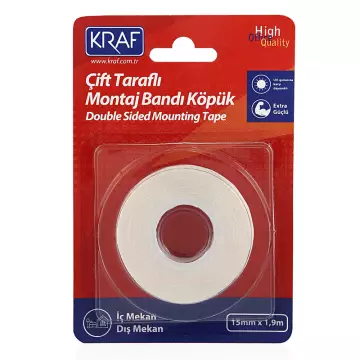 Kraf 2510G Extra Güçlü Çift Taraflı Dış Mekan Montaj Köpük Bant 15 mm x 1.9 m