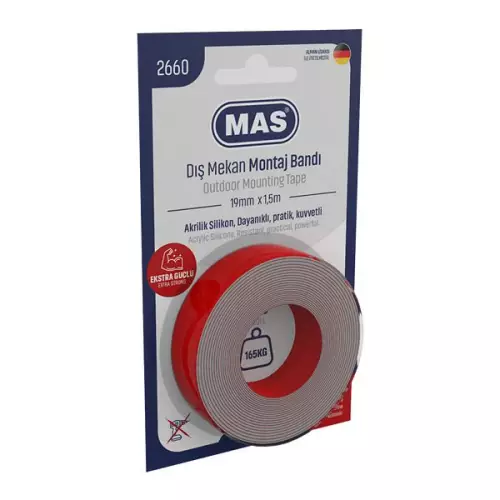 Mas 2660 Montaj Bandı Extra Güçlü Çift Taraflı Dış Mekan 19 mm x 1.5 m