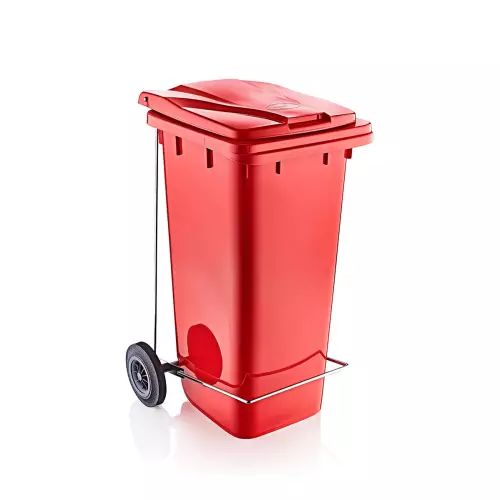 Çöp ve Atık Konteyner Pedallı Kırmızı - 120 Litre