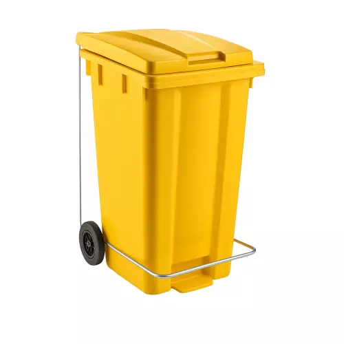 Çöp ve Atık Konteyner Pedallı Sarı - 240 Litre