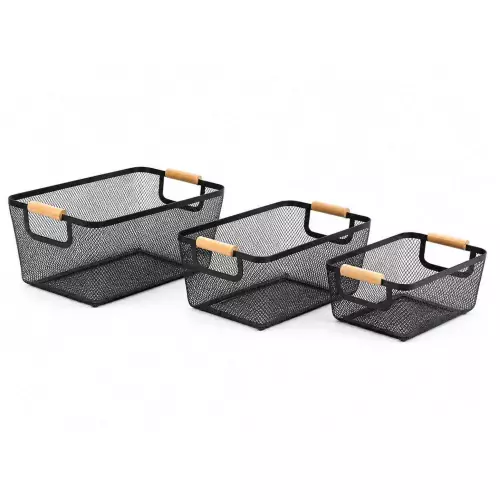 Kraf 493G Perfore Ahşap Saplı Sepet 3'lü Set