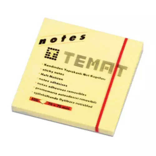 Temat Yapışkanlı Not Kağıdı 75x75 mm Pastel Sarı 100 Yaprak