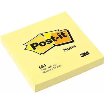 3M Post-it 654 Yapışkanlı Not Kağıdı 76x76 mm Sarı 100 Yaprak