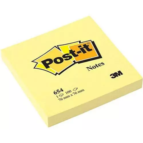 3M Post-it 654 Yapışkanlı Not Kağıdı 76x76 mm Sarı 100 Yaprak