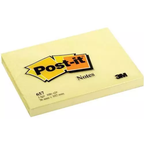 3M Post-it 657 Yapışkanlı Not Kağıdı 76x102 mm Sarı 100 Yaprak