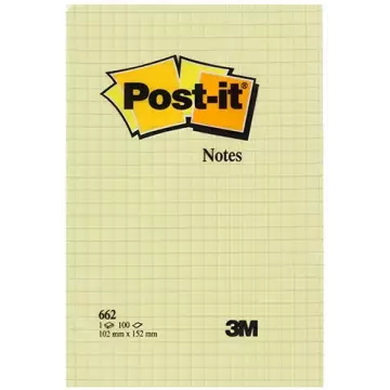 3M Post-it 662 Yapışkanlı Not Kağıdı 102x152 mm Kareli Sarı 100 Yaprak