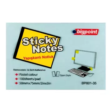 Bigpoint Yapışkanlı Not Kağıdı 75x50 mm Mavi 100 Yaprak